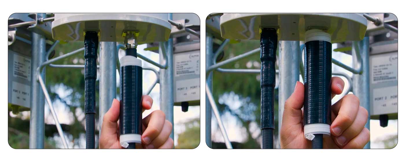 將冷縮管向上移動(dòng)到電纜上并越過(guò)連接