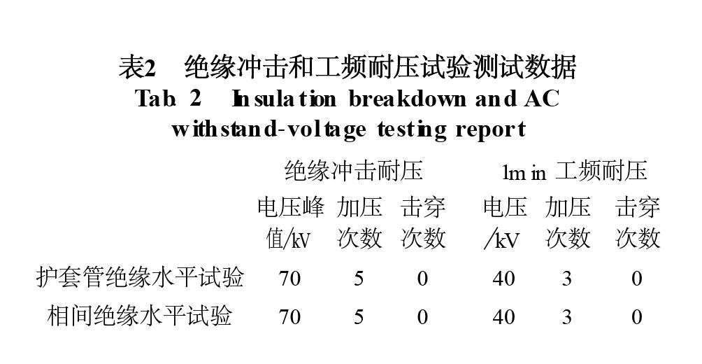 表2 絕緣沖擊和工頻耐壓試驗測試數(shù)據(jù)